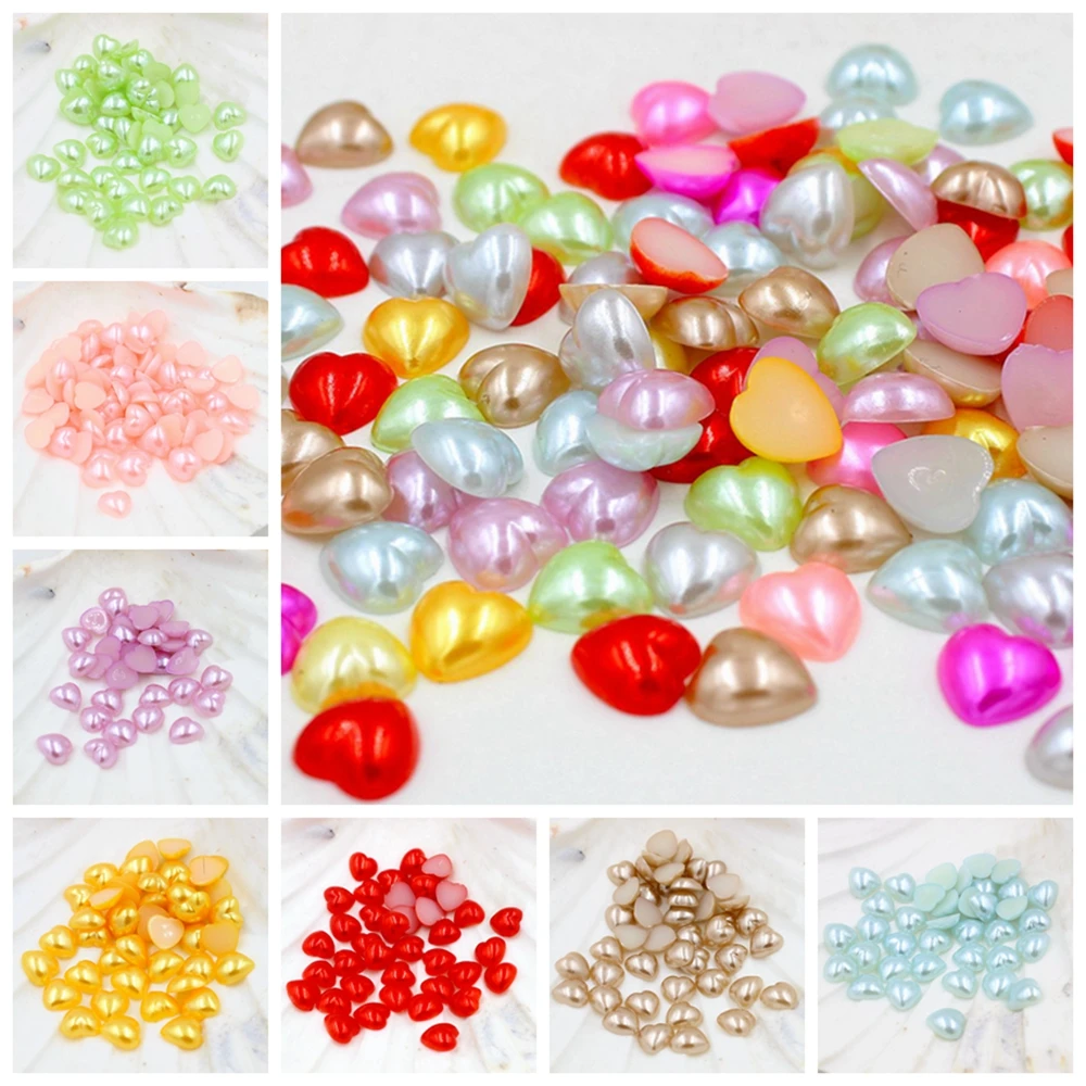 

Free Shipping 10mm 50Pcs/Lot Multi Flatback Half Love/Heart Pearls Craft ABS Imitation Pearls Resin Scrapbook Beads DIY Decorate
