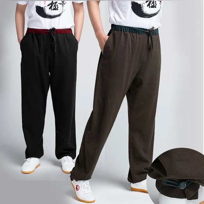 

Thick Flax Male Hemp Tai Chi Pants Woman Martial Art Yoga Pants