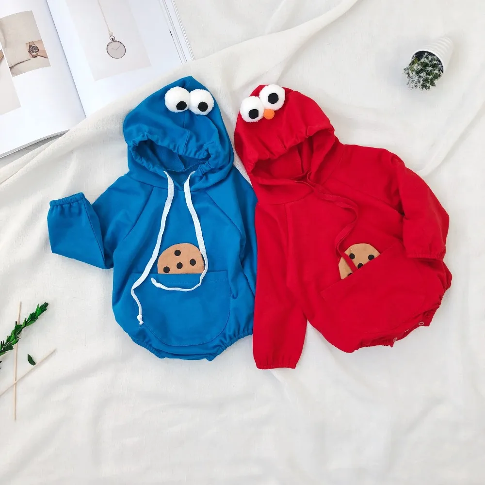 

ins Infant Boys Girls Big Ears Rompers With Biscuit Pocket Toddler Kids Red Blue Color Winter Cute Rompers Clothes