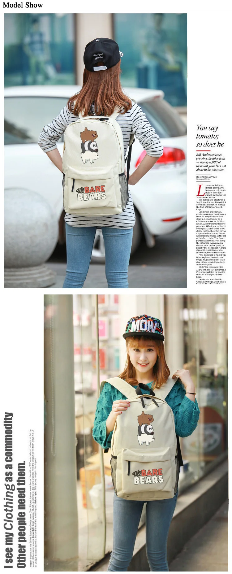 Oxford Bag We Bare Bears Knapsack Anime Backpack (2)