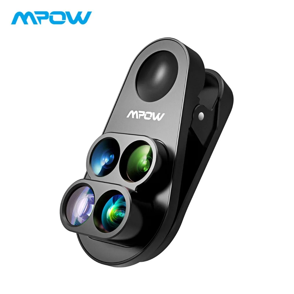 Beste Mpow 4 in 1 HD Camera Dual amp; Enkele Telefoon Lens 0.65X Groothoek + 10X Macro Lens + 160 Graden Fisheye Lens Voor iphone 8 7 6 6 s