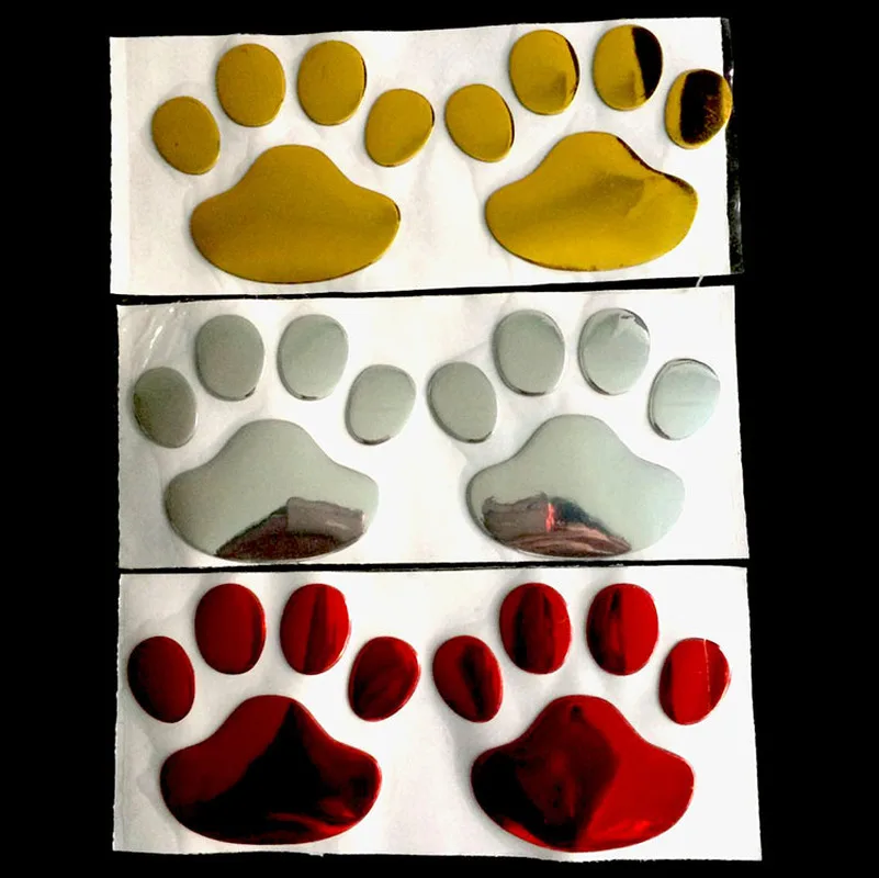 

2pcs/set Car Sticker Cool Design Paw 3D Animal Dog Cat Bear Foot Prints Footprint 3M Decal Car Stickers Silver Gold Red
