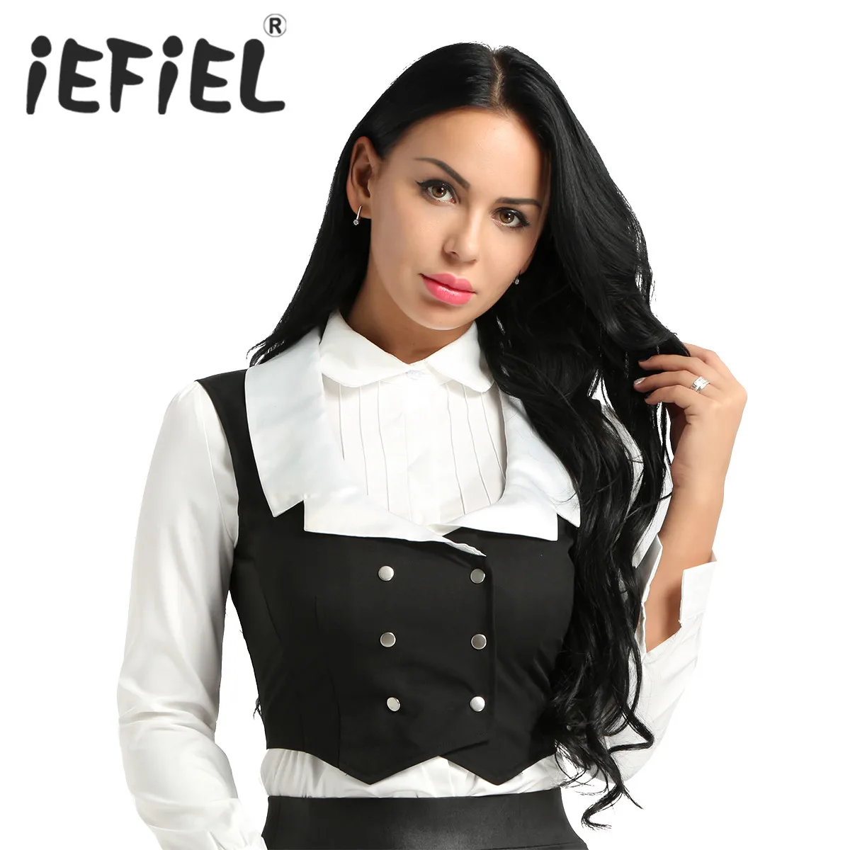 New Arrival Women Fashion Turn Down Collar Sleeveless Double Breasted