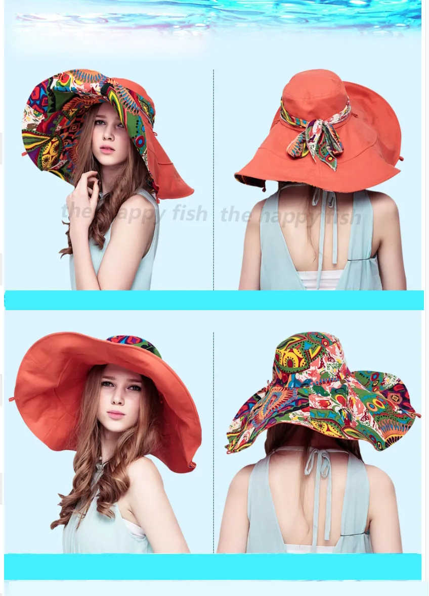  Bohemian Style! Hats Sun Hats For Women Summer Hat For Women Large Sun Hat Beach Hat chapeu femme feminino Flower printed (5)