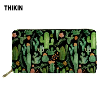 

THIKIN Cartoon Cactus Women PU Wallet Female Long Zipper Wallet Large Capacity Wallets Female Purse Lady Purse phone Money Bag