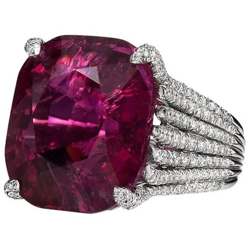 Большое кольцо с красным рубиновым Камнем, яркое серебряное кольцо с аметистом для женщин, обручальное кольцо, Роскошные Ювелирные Изделия Bague Anillos