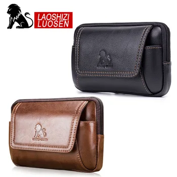 

LAOSHIZI Genuine Cow Leather Men Waist Pack Fanny Pack Bum Bag Pouch Women Travel Waist Belt Bags Pochete Bolso Cintura Homme