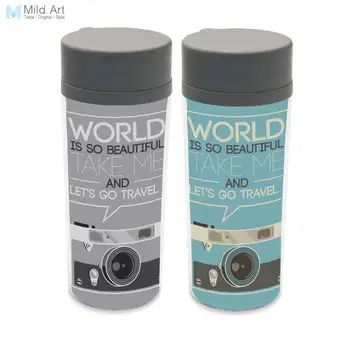 

Personalized BPA Free Plastic Insulated Drinkware Vintage Retro Camera Travel Inspire Qoutes Wide Mouth 300ml Water Bottles Gift