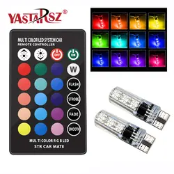 Автомобиль RGB светодио дный 12 В T10 W5W светодио дный RGB 5050 SMD сигнальная лампа чтения Клин света салона Декоративные огни авто пульт