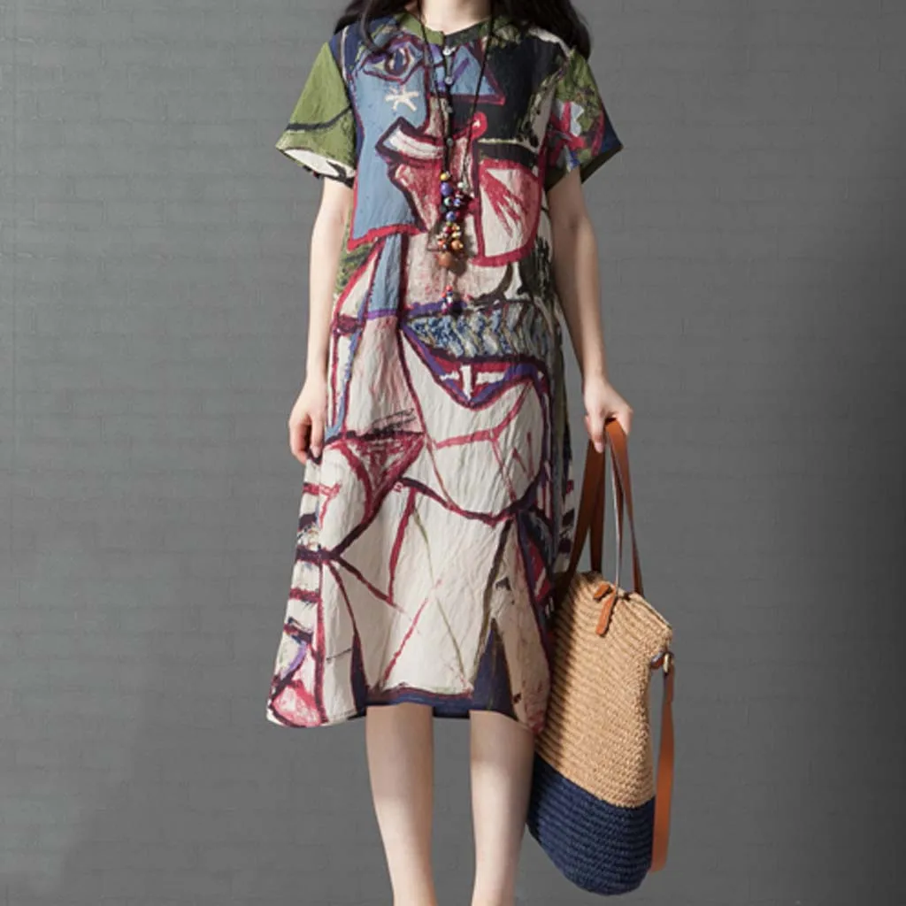 

Women Above Knee, Mini 2019 Summer Floral Print Boho Beach Dress Short Sleeve Evening Party Dress Tunic Vestidos Plus Size