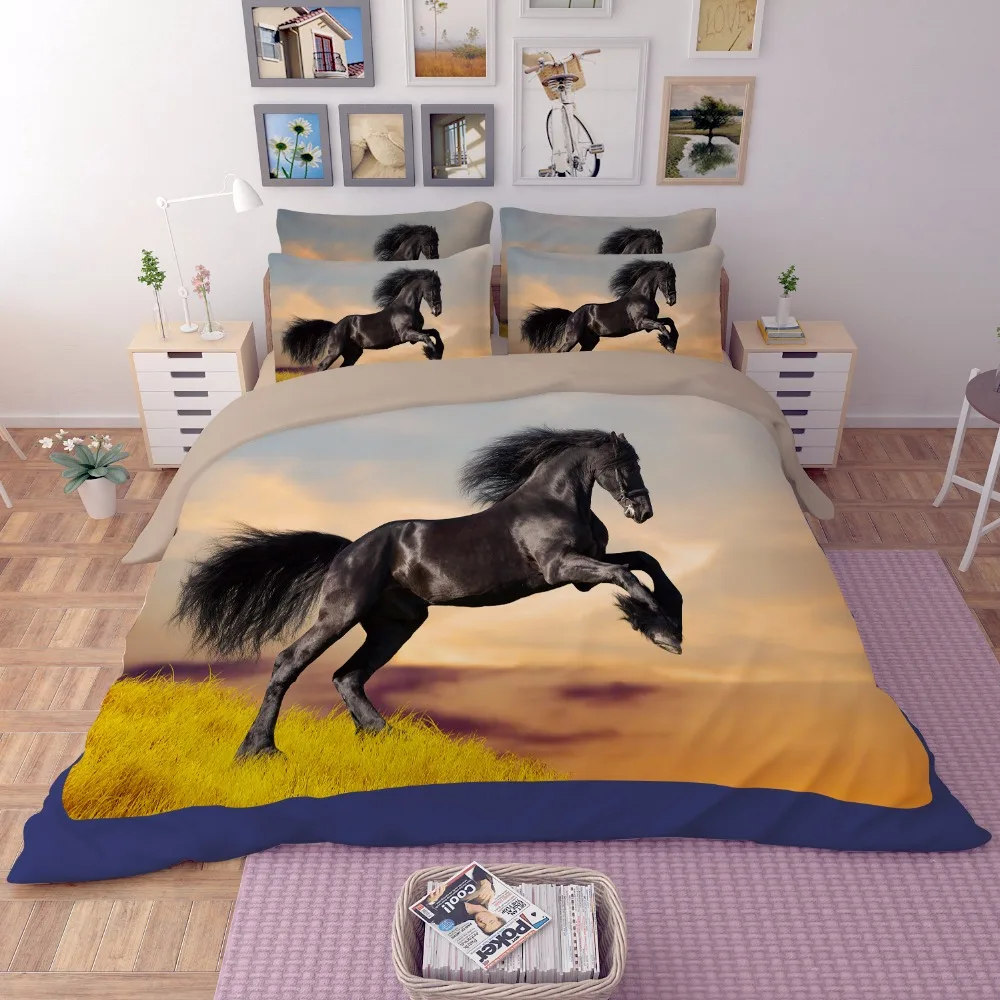 

BeddingOutlet Horses Bedding Set 3D Dusty Lightning Printed Duvet Cover Double for Adults pillowcase Photography Bedclothes 3pcs