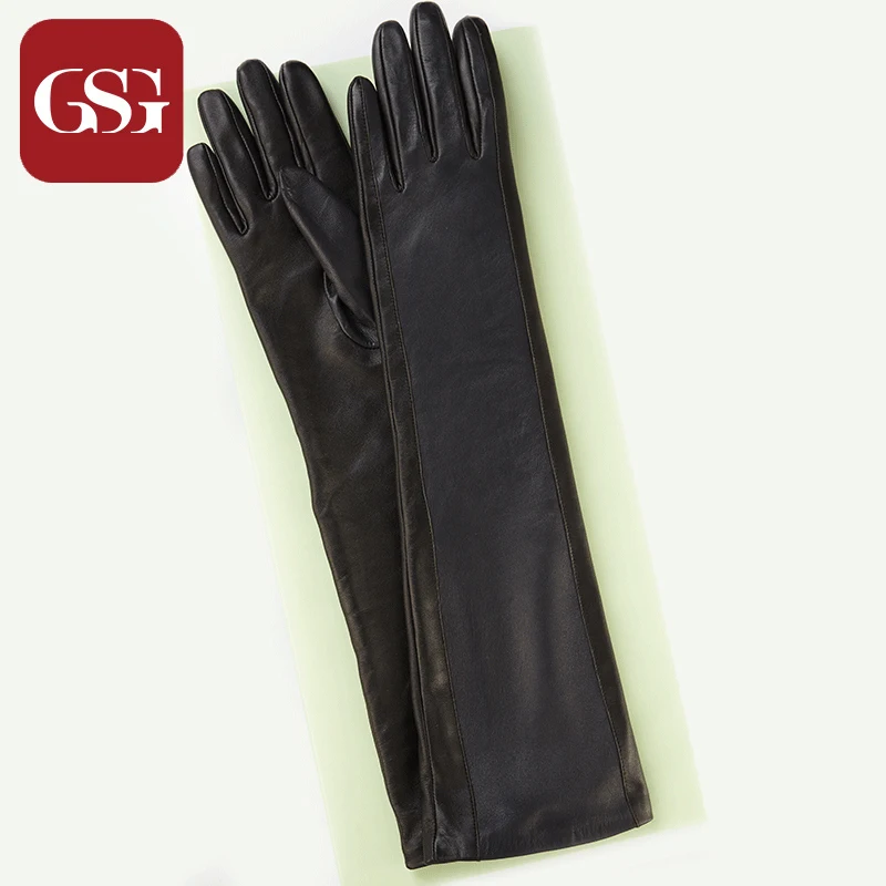 GSG женские длинные кожаные перчатки Модные перчатки из овчины женские зимние теплые кожаные перчатки для сенсорного экрана Вечерние перчатки