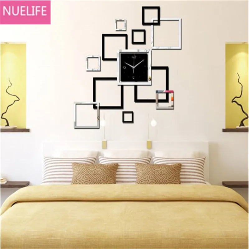 

3D square digital pattern mirror clock wall sticker living room office TV sofa background wall decoration mirror sticker N1