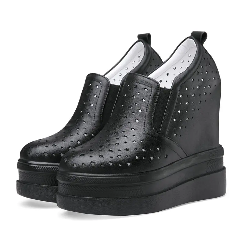 

2019 Creepers Women Genuine Leather Wedges High Heel Party Pumps Breathable Punk Sneakers Platform Summer Trainers Goth Sandals