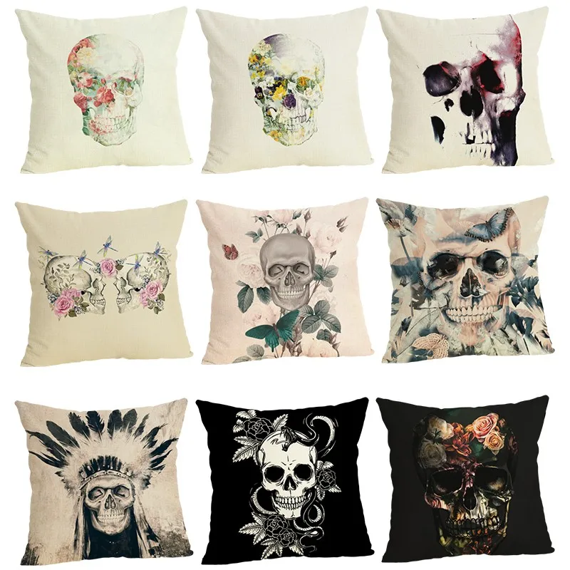 

Nordic Style Cute Custom Skull Pattern Throw Pillow case Linen Cotton Cushion Cover Creative decoration for Sofa Car covers