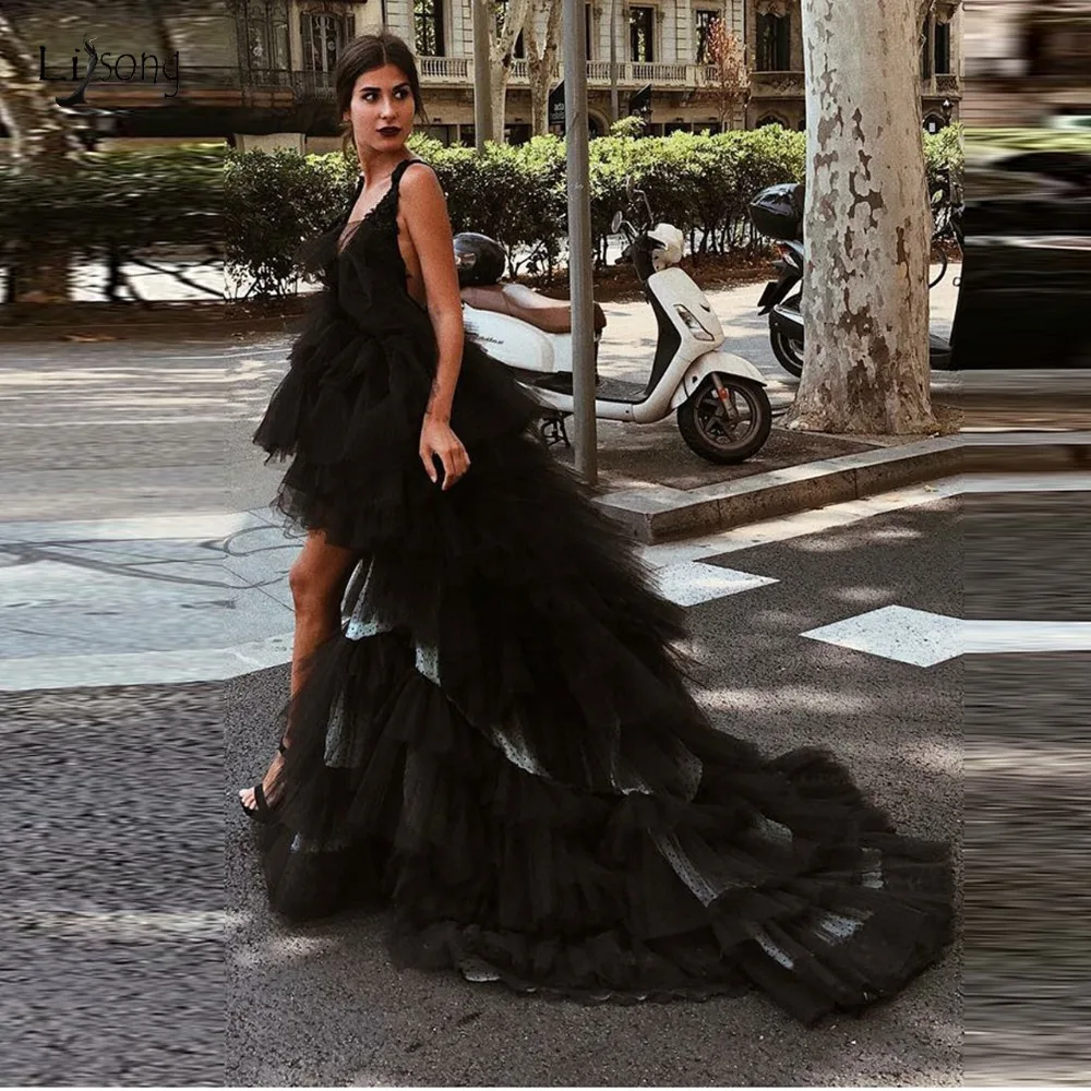 tiered ruffle prom dress