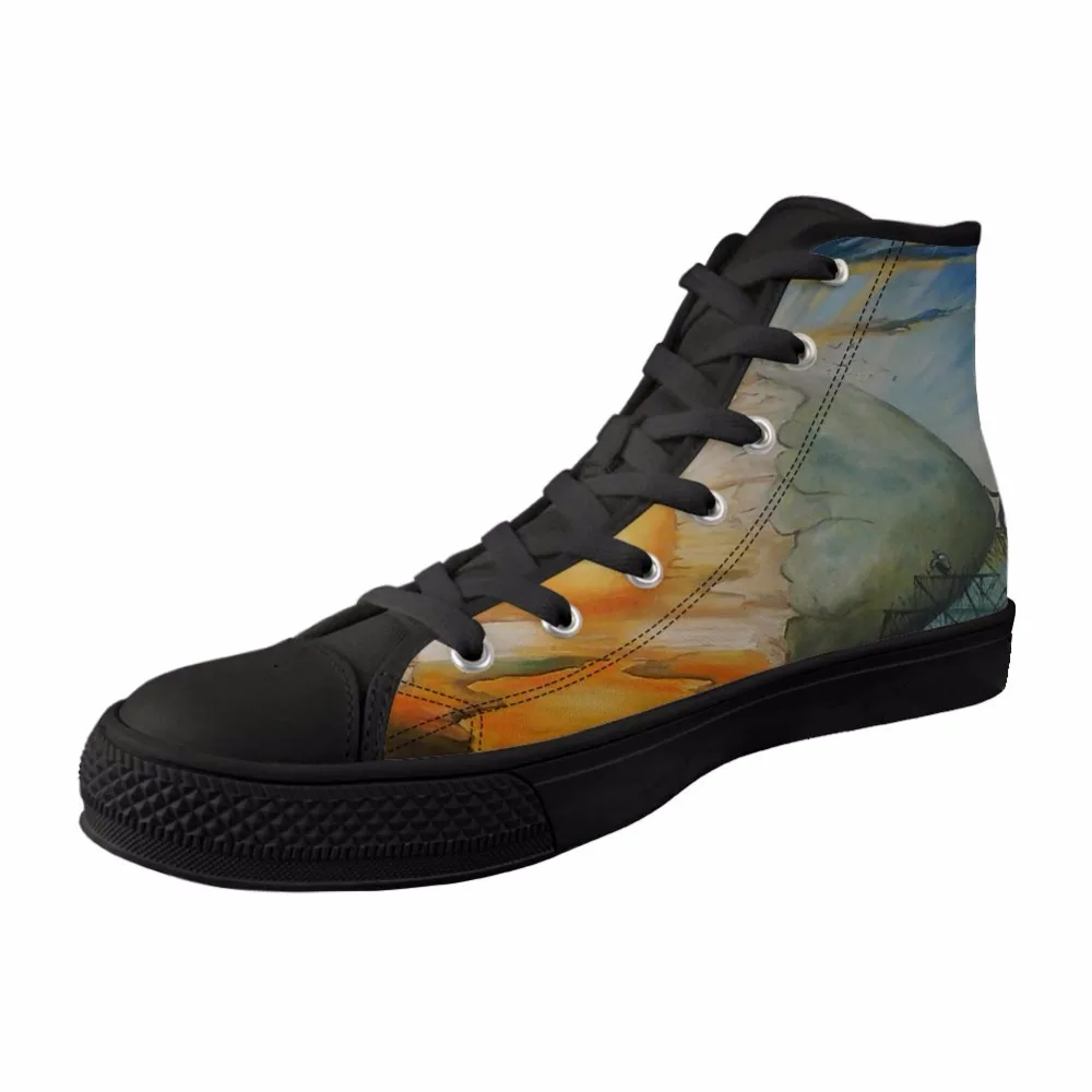 

2019Women High top Canvas Casual Vulcanized Shoes Girls Female Black Breathable Lace-up Sneakers Painting print Salvador Dali