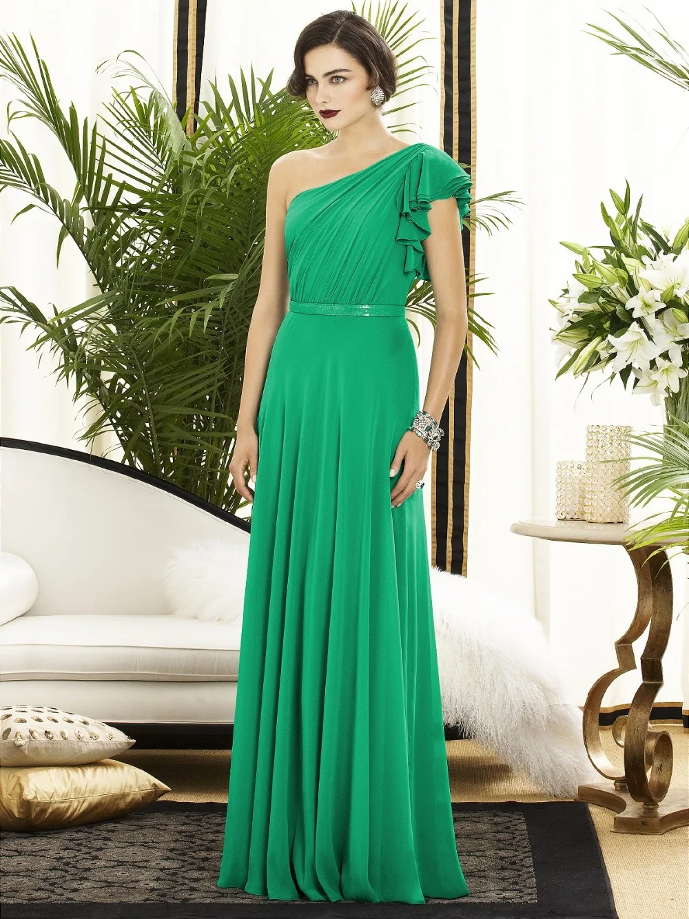 

Fashioable Green One Shoulder Bridesmaid Dresses 2019 Long Chiffon Maid of Honor Dresses Robe Demoiselle D'honneur Custom Made