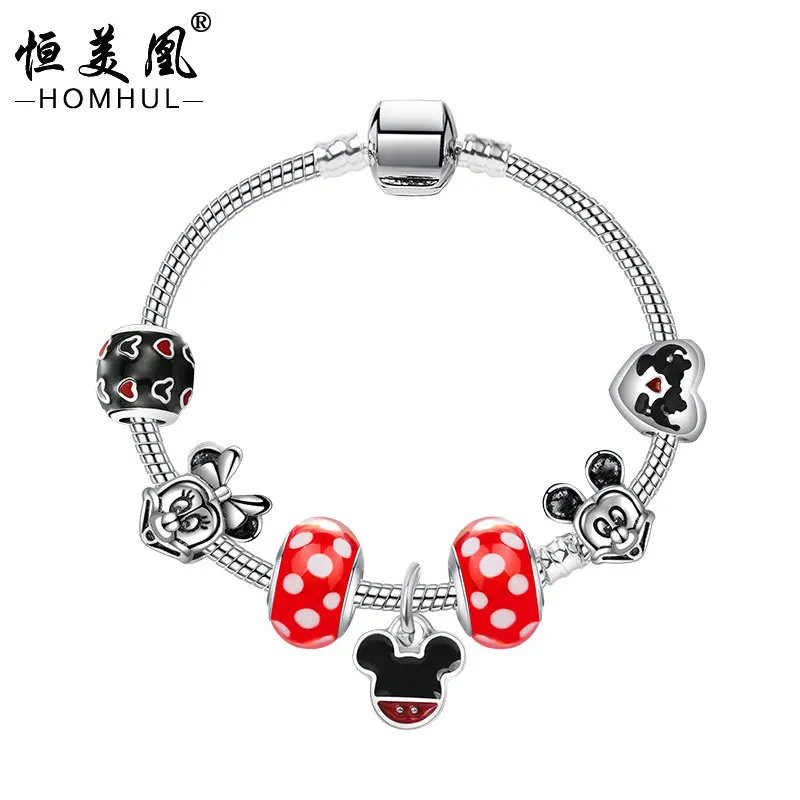 

Disney Mickey mouse Cartoon Bracelet Doll Accessories lady Bangle Jewelry Anime Mickey Pendant girl gift cosmetic accessories