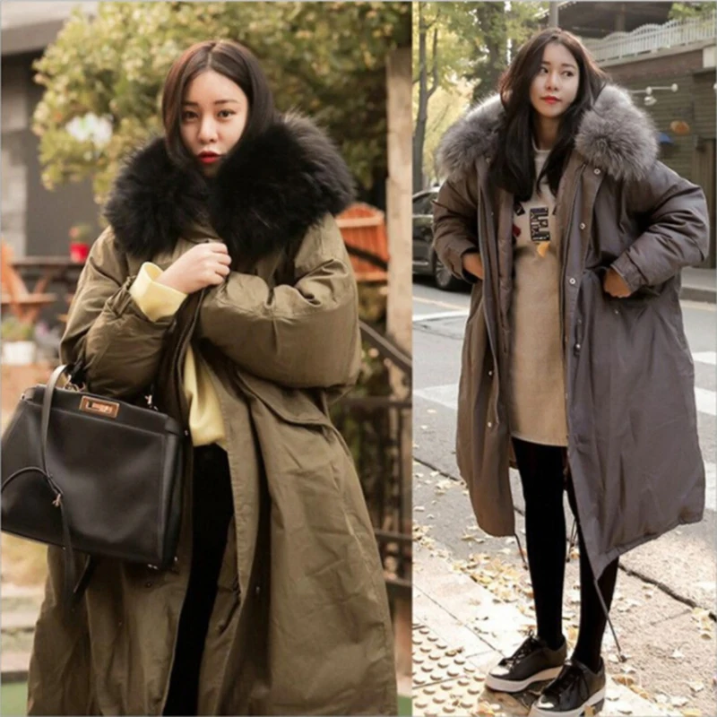 Harajuku style Women Winter Long Parka Warm Hooded Fur