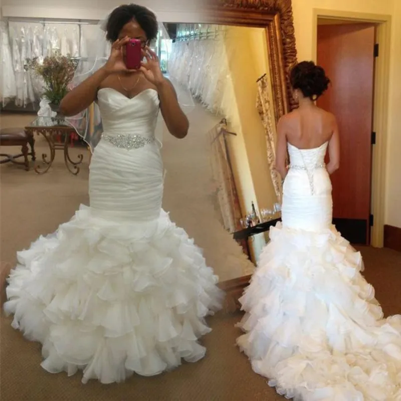 

2019 Mermaid sweetheart Wedding Dresses Vestido de noiva Cascading Ruffles Lace up Bridal Gowns Backless wedding gown