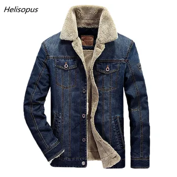 

Helisopus Winter Thick Fleece Lined Jeans Jackets Men Thicken Warm Fur Coat Male Windproof Cowboy Denim Outwear Plus Size