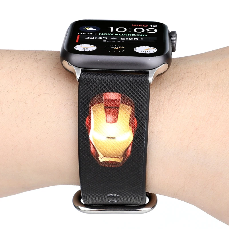 Мягкий кожаный ремешок Marvel Heroes из искусственной кожи для apple watch, серии 4, 3, 2, 1, Железный человек, кожаный ремешок для apple iwatch 44 мм, 42, 40, 38 мм