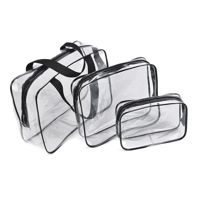 

2019 New 3-pieces Set Bag Travel Transparent Clear PVC Makeup Cosmetic Toiletry Zipped Bags BS88