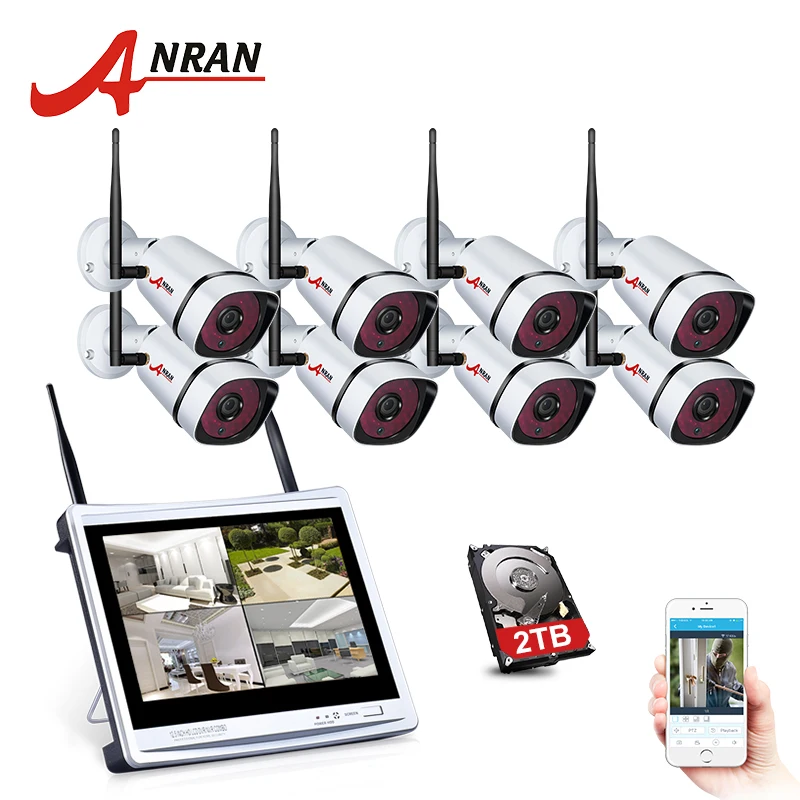 ANRAN New Plug& Play 8CH 12'LCD Screen WIFI NVR Security CCTV System 960P HD WIFI Camera Home Outdoor IR Video Surveillance Kit ANRAN New Plug& Play 8CH 12'LCD Screen WIFI NVR Security CCTV System 960P HD WIFI Camera Home Outdoor IR Video Surveillance Kit