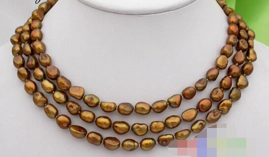 

FREE SHIPPING>@@> N2769 3strands baroque coffee freshwater pearl necklace coin clasp