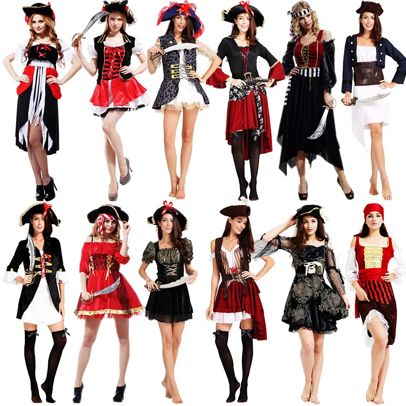

girl Sexy women cosplay Party Caribbean Spanish Pirate Costume dress hat Adult cosplay halloween fantasias costumes clothes