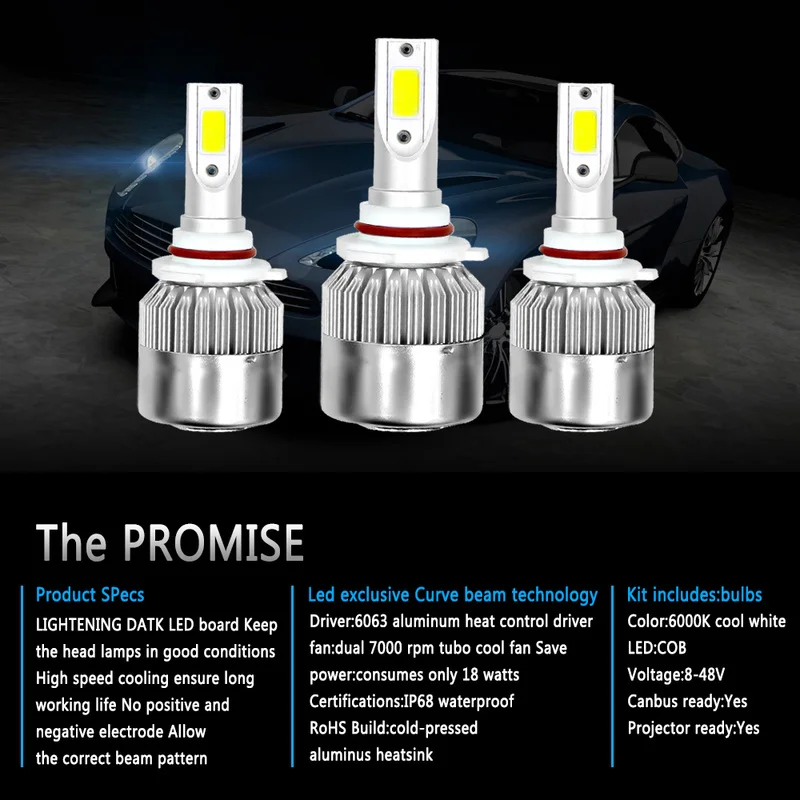 

1PC Car Auto Bulbs LED H7 H4 H11 H1 H3 H13 880 9004 9005 9006 9007 9003 HB1 HB2 HB3 HB4 H27 LED Car Headlights Kit Black Silver