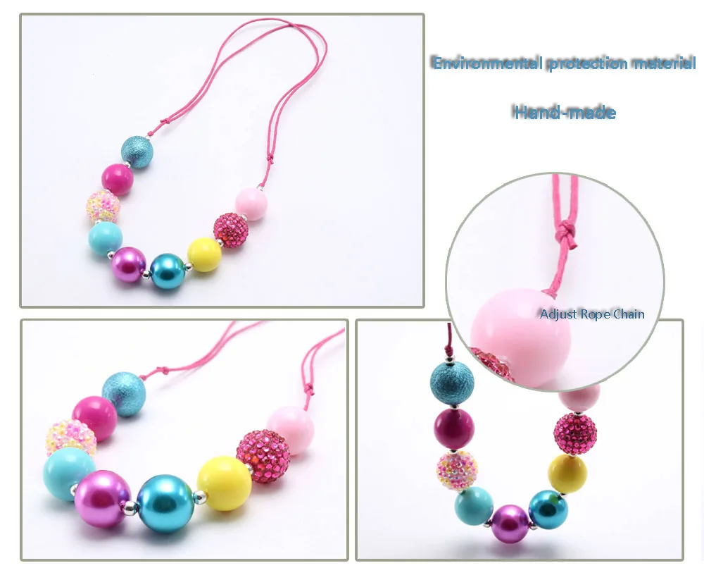 MHS. SUN Новое регулируемое ожерелье с веревкой для маленьких девочек, массивное ожерелье с бусинами, разноцветное ожерелье с бусинами из жевательной резинки, детские ювелирные изделия, 1 шт