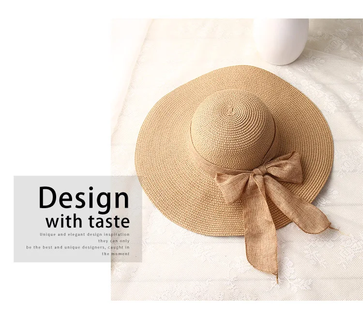 Sun Hats Female Ribbon Bow-knot Wide Brim Beach Hat