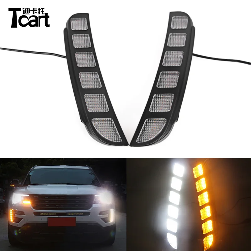 

Tcart Yellow Turning Signal Function Waterproof ABS Cover Car LED DRL LED Daytime Running Light For Ford Explorer 2016 2017