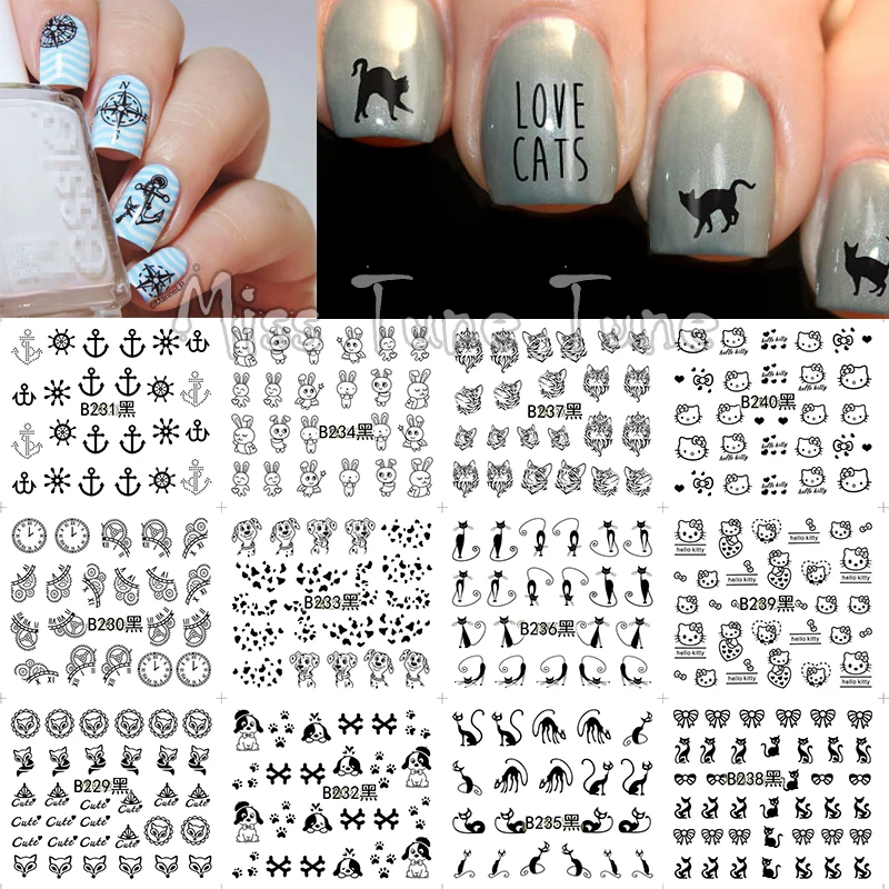 12 Mixed Pattern Large Nail Art Large Water Transfer Nail Stickers Decal Tips Watermark 