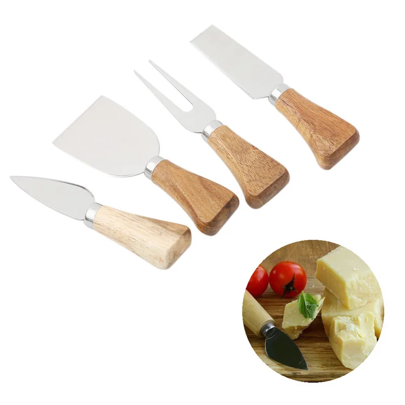 4PCs/ Set Knives Cheese Grater Board Set Bamboo Wood Handle Cheese