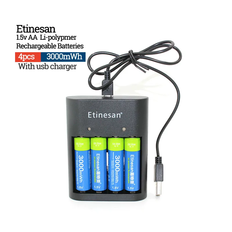 Etinesan 1 5 v 3000mWh литий полимерный ионный аккумулятор AA батареи + 4 слота зарядное