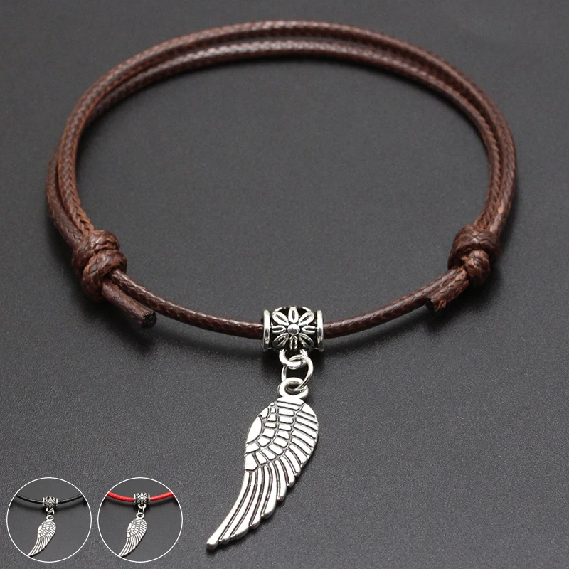 

2019 New Angel Wings Pendant Red Thread String Bracelet Lucky Black Coffee Handmade Rope Bracelet for Women Men Jewelry