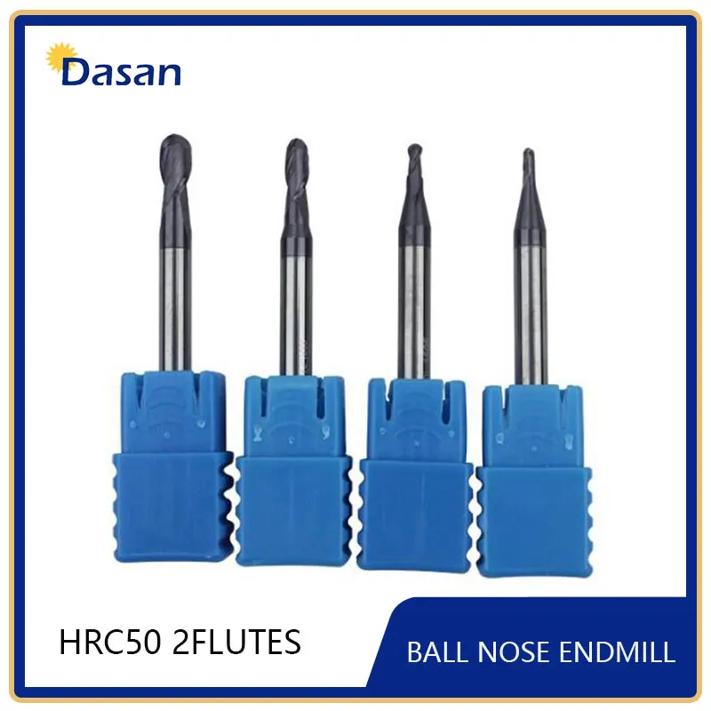 

5pcs HRC50 R0.5 R0.75 R1 R1.25 R2 Tapered Ball Nose End Mill Solid Carbide 2 Flutes Length 50mm Endmill CNC Router Bits