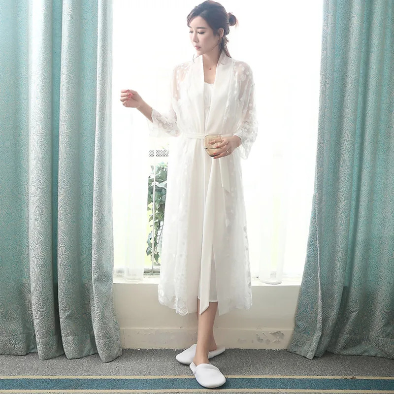 Summer Thin Robe Sets Female Two Piece Sleeping Robes + Nightdress