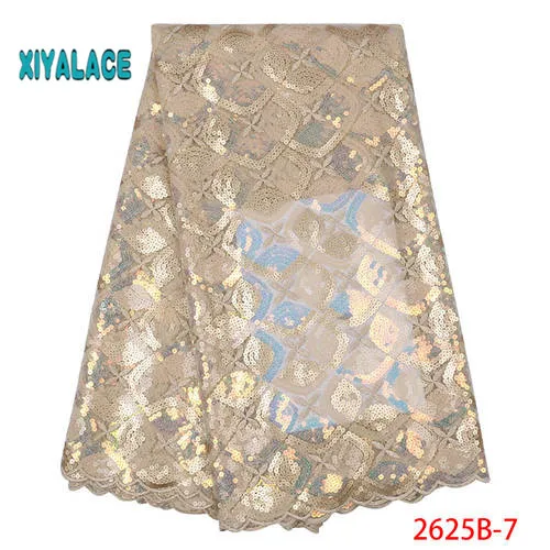 Африканская кружевная ткань последние нигерийские высокого качества для свадебного платья французский Тюль органза блестки кружевная ткань YA2625B-1 - Цвет: 2625B-7