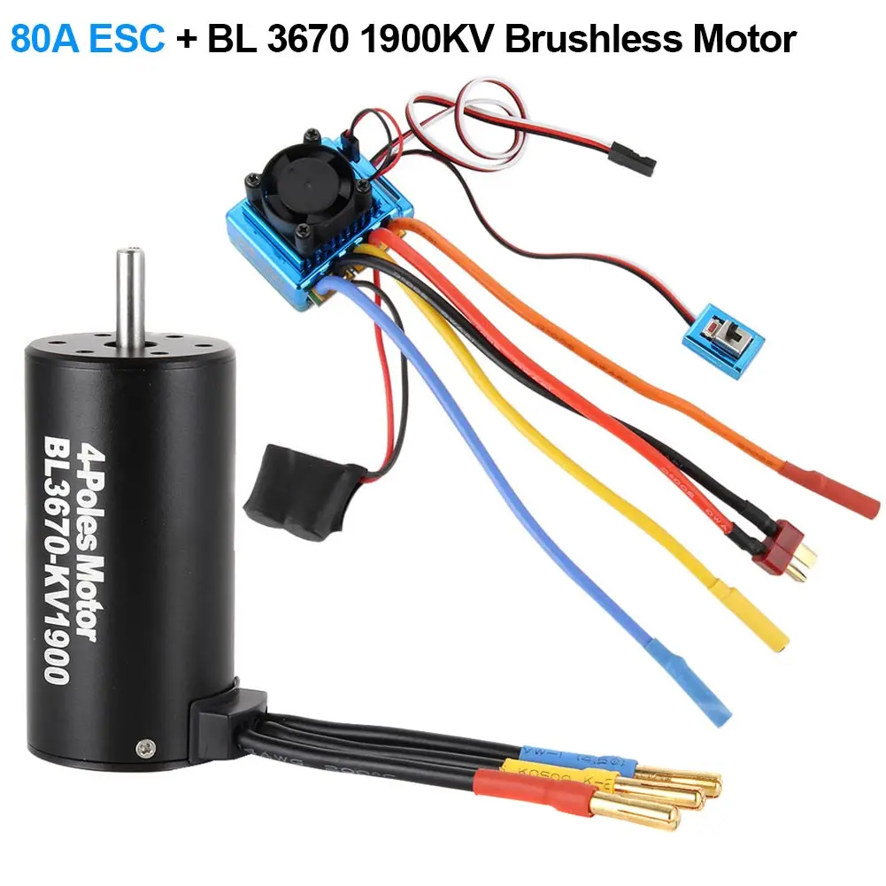 

80A ESC + BL 3670 1900KV Brushless Motor for 1/10 RC Car Buggy Truck Racing @ZJF