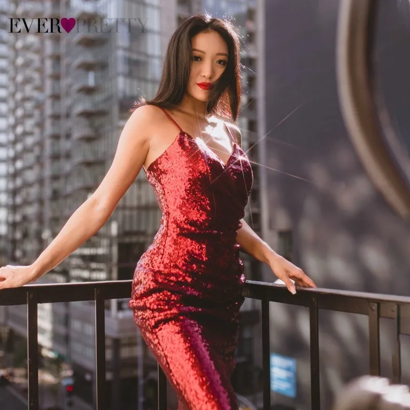 Ever Pretty Robe De Soiree New Burgundy Sexy V Neck Spaghetti Straps Sequins Evening Dresses Long Party Gowns 2019 EP07339BD Ever Pretty Robe De Soiree New Burgundy Sexy V Neck Spaghetti Straps Sequins Evening Dresses Long Party Gowns 2019 EP07339BD