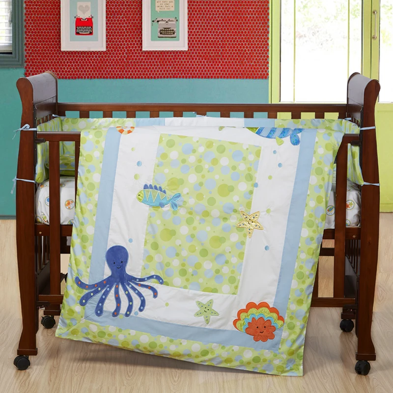 7PCS embroidered baby crib bedding set kids bedding set newborn baby