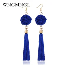 WNGMNGL Vintage Ethnic Boho Long Tassel Earrings Women 2018 Fashion Brand Jewelry Fabric Flower Ball Simple Dangle Drop Earrings ethnic ball drop earrings