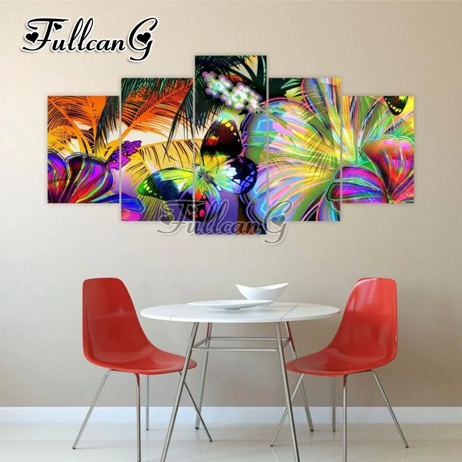 

FULLCANG 5pcs diy diamond painting "color butterfly" full drill cross stitch mosaic 3d embroidery multi-picture hobby G1161