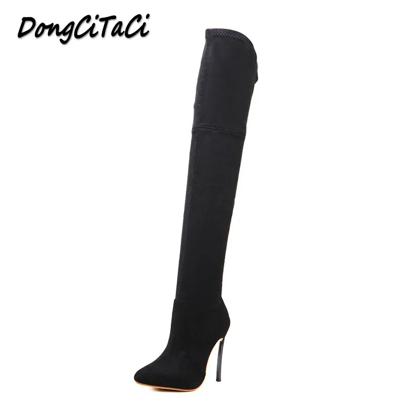 Goedkoop DongCiTaCi vrouwen hoge hakken laarzen schoenen vrouw over de knie herfst winter lange laarzen dunne hakken maat 35 42 bruin beige