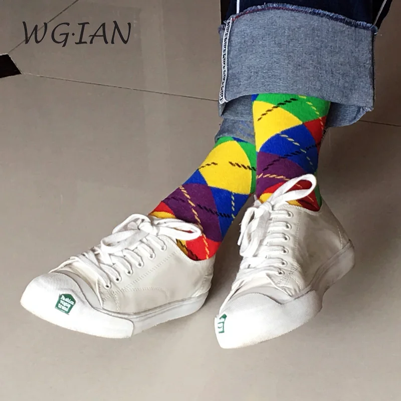 

Women Crew Socks Cotton Argyle Pattern Happy Socks Diamond Pattern