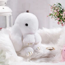 18 Pieles de conejo cmRex ToyDoll Llavero Bolsa Colgante Encanto Coche Lindo Mini Conejo Real Fur Llaveros Mujeres Bolsa Llavero K015-white